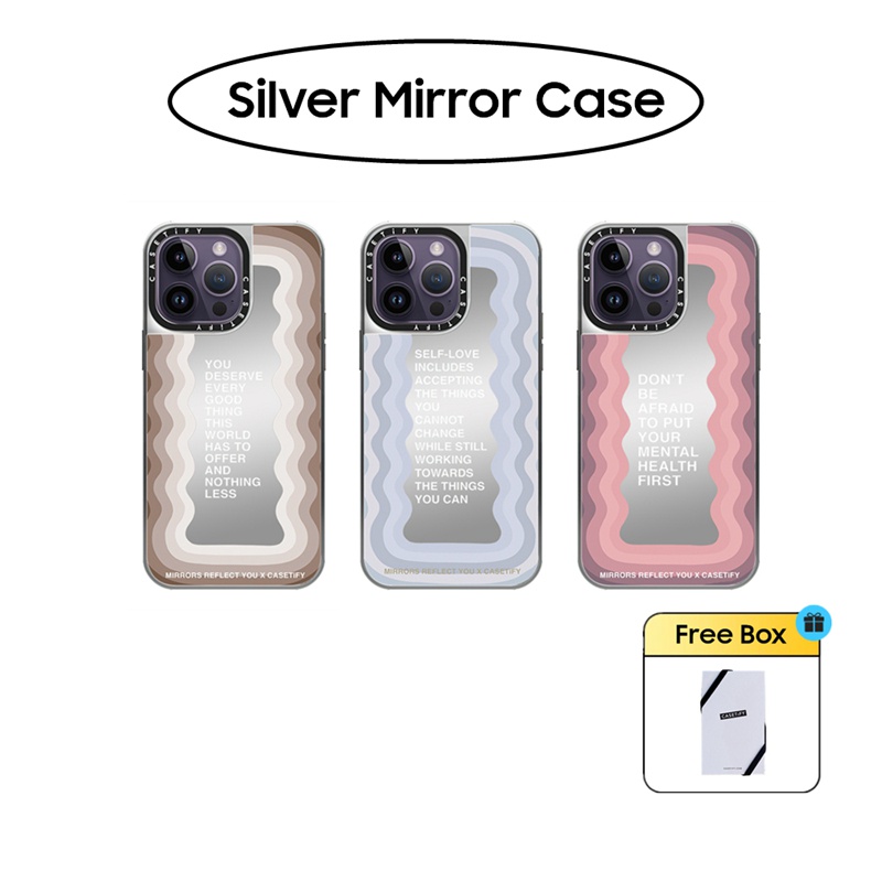 Casetify เคสโทรศัพท์มือถือแบบแข็ง กระจก สีเงิน ลายสายรุ้ง สําหรับ iPhone 11 12 13 14 15 Pro Max