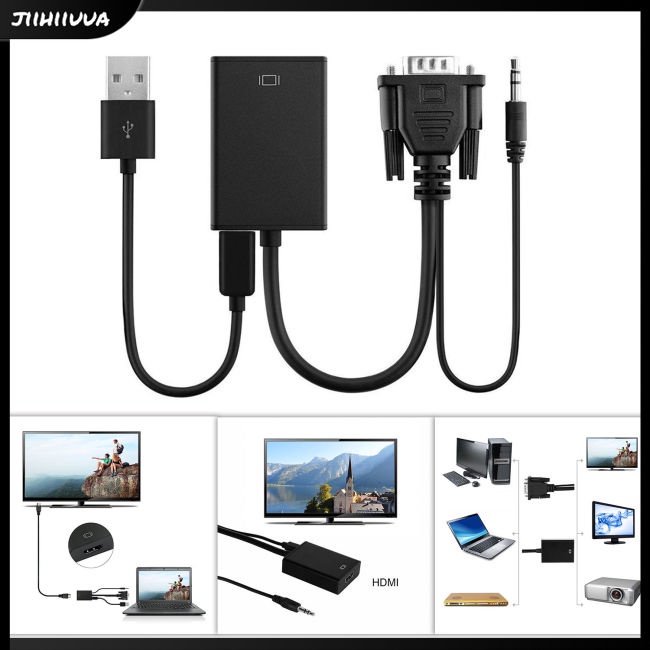 Jl- อะแดปเตอร์แปลงสายเคเบิล VGA ตัวผู้ เป็น HDMI เอาท์พุท 1080P HD+ Audio TV AV HDTV
