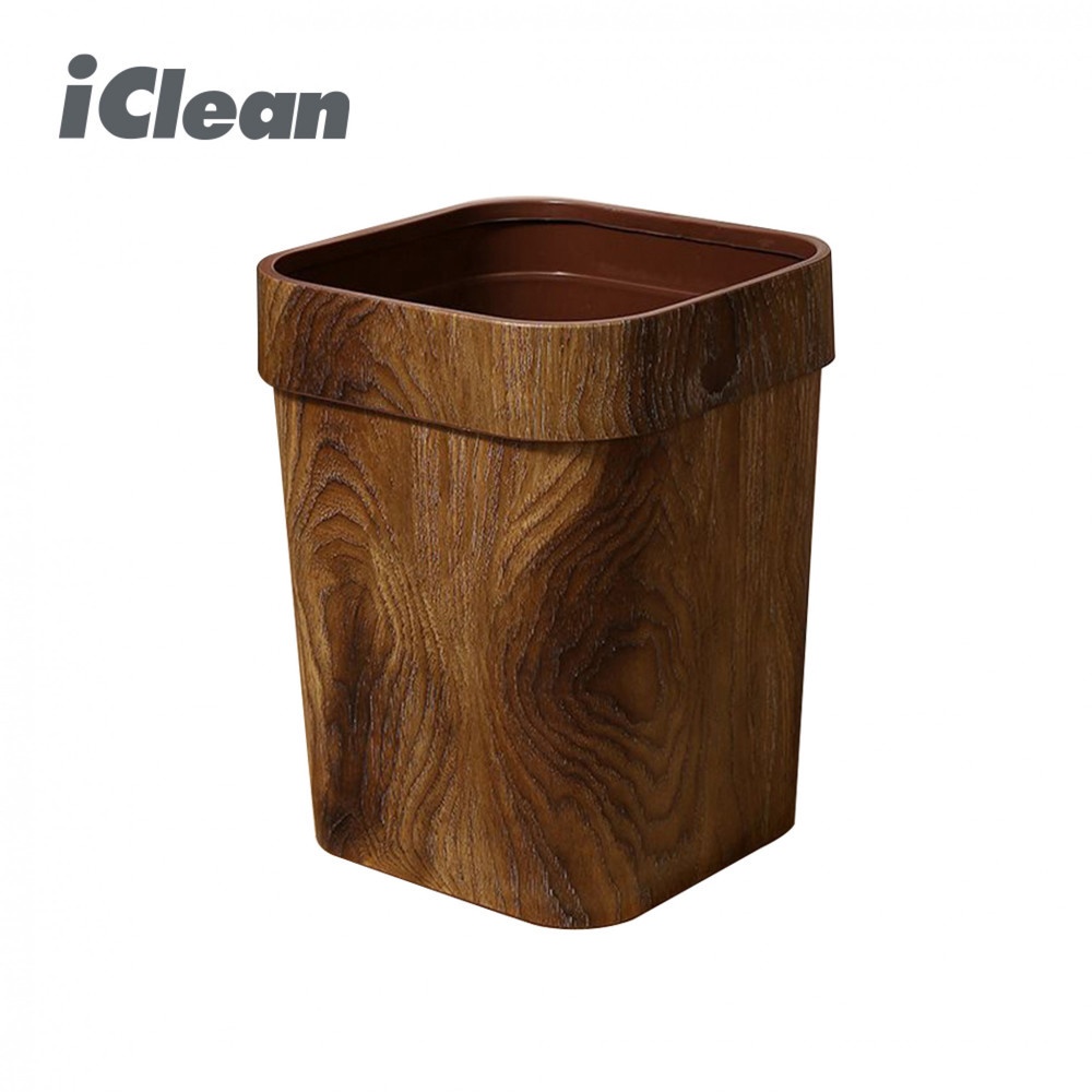 Ghouse Online ICLEAN ถังขยะทรงสี่เหลี่ยมลายไม้ 16 ลิตร รุ่น WS16 ขนาด 24x20x28 ซม. สีน้ำตาล สินค้าขายดี!