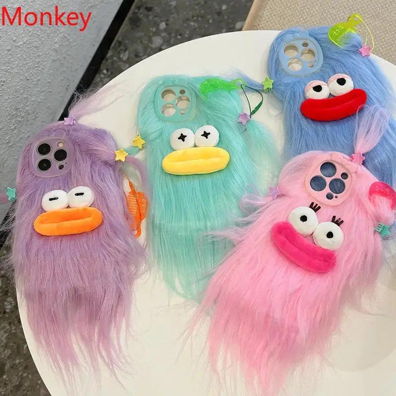 เคสโทรศัพท์มือถือ ผ้ากํามะหยี่ขนนิ่ม ลายมอนสเตอร์น่ารัก 3D สไตล์เกาหลี สําหรับ iPhone 15 Pro Max Case 14 Plus 13