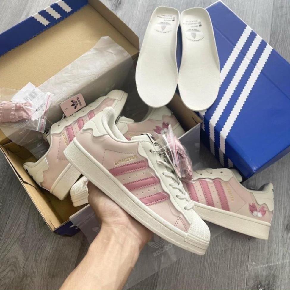 Adidas superstar 2023 รองเท้าผ้าใบสีครีมนม, ชมพูฟ้า, รองเท้า adidas With Shell Toe ในเวอร์ชั่นล่าสุ