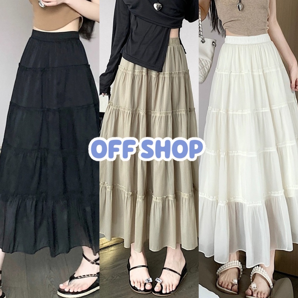 OFF SHOP พร้อมส่ง (OFF-7313) กระโปรงยาวเอวกลาง 3สีน่ารักๆ ปลายบาน