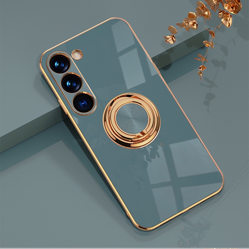 เคสโทรศัพท์ซิลิโคน ชุบไฟฟ้า กันกระแทก พร้อมแหวนขาตั้ง สําหรับ Samsung S24 S23 S20 Ultra Plus S24 S24+ S24Plus S24Ultra