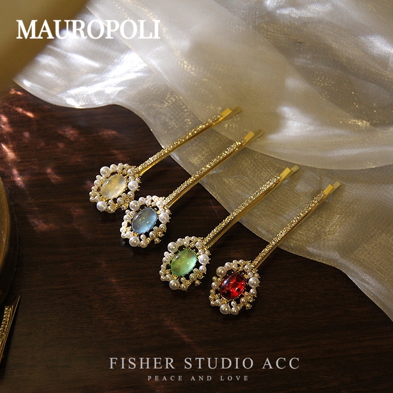 Mauropoli [ คลังสินค ้ าพร ้ อม ] กิ ๊ บติดผมมุกสาวมรกตกิ ๊ บเกาหลีกิ ๊ บแบน