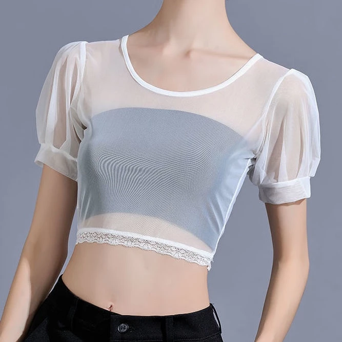 เสื้อเชิ้ตแขนสั้น คอกลม ผ้ากอซ ไนล่อน แต่งลูกไม้ thumbnail 5