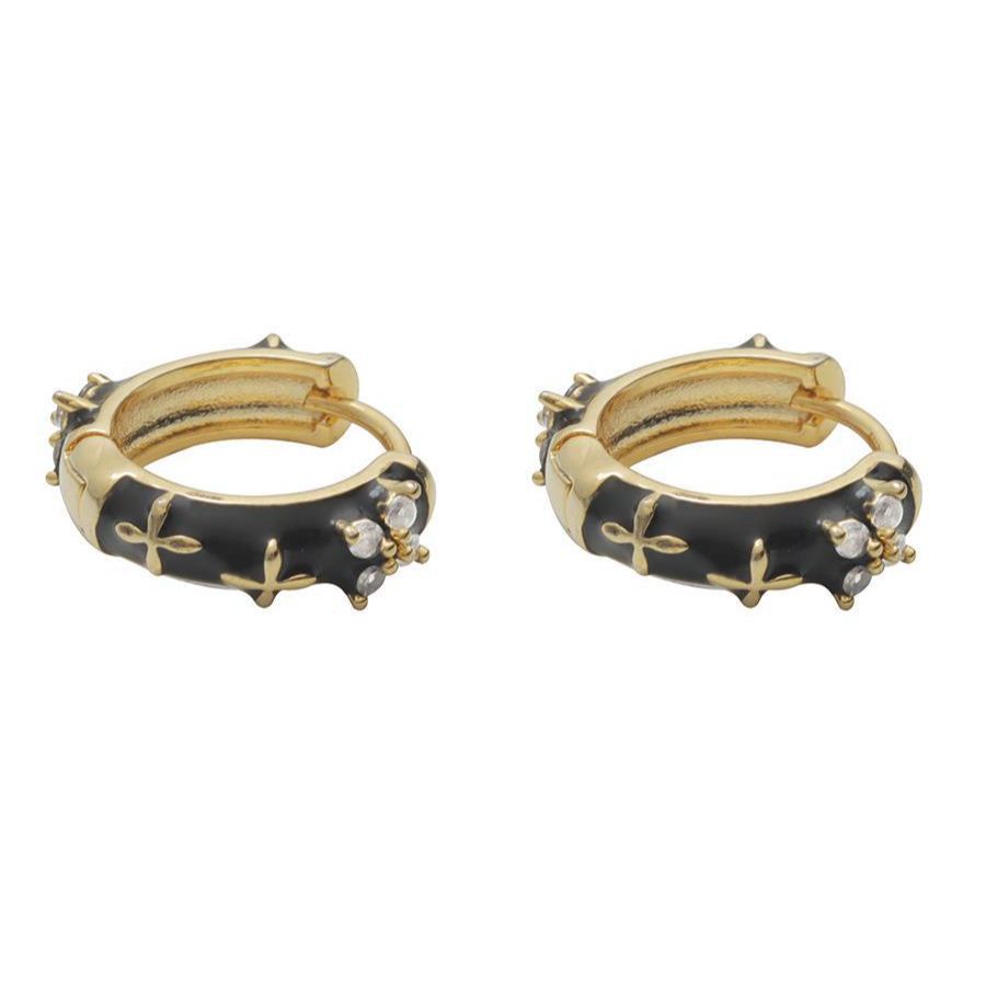 ต่างหูห่วง ทรงกลม ประดับเพทาย ขนาดเล็ก ลายดอกไม้ สีดํา สไตล์ฝรั่งเศส เรโทร - รูปที่ 7