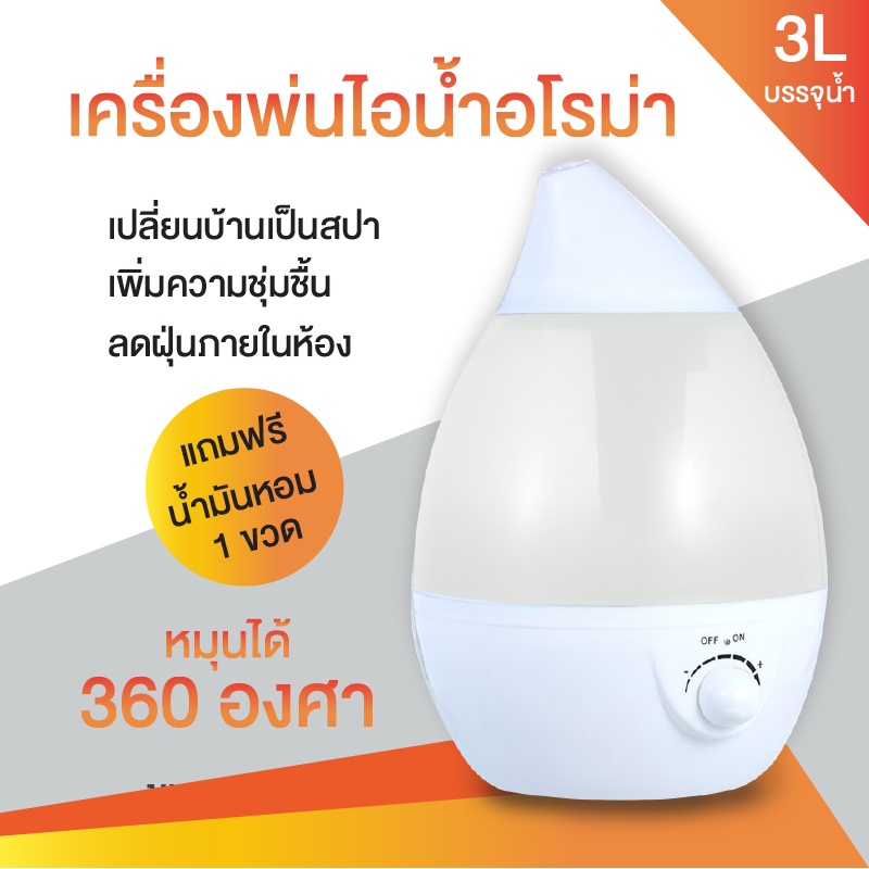 รุ่นยอดฮิต🔥ความจุใหญ่ 3 ลิตร🔥เครื่องพ่นไอน้ำอโรม่า เพิ่มความชื้น พ่นน้ำมันหอมระเหย Humidifier ควันเยอะมาก มีไฟ 7 สีLED