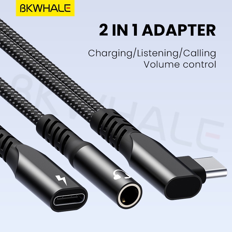Bkwhale 2 in1 อะแดปเตอร์แจ็คหูฟัง Type-C เป็น 3.5 มม. PD 27W สําหรับ samsung Tecno pixel