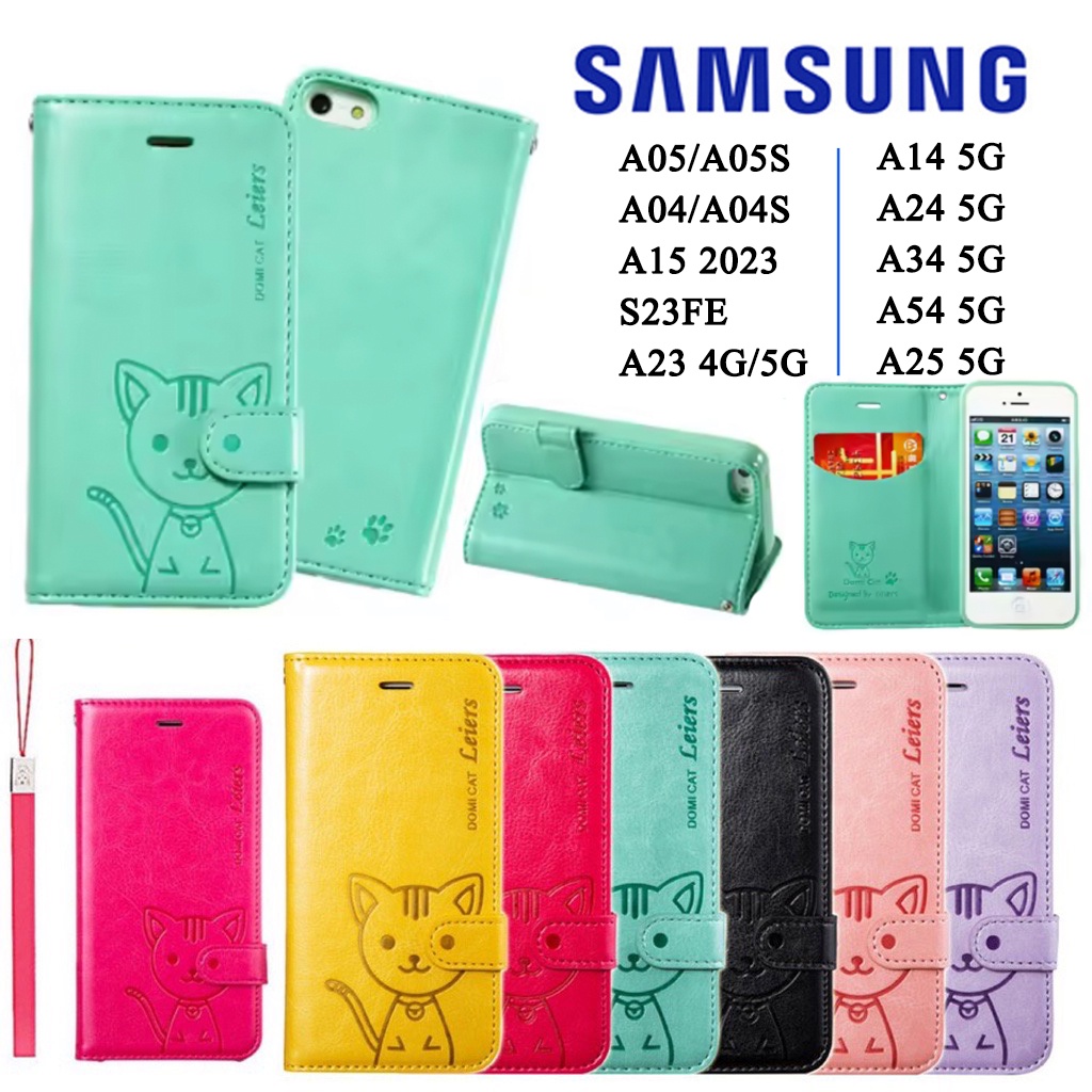 A05 A05S A25 เคสโทรศัพท์หนัง ฝาพับ ล็อค SAMSUNG A15 A04 A04S A03 A03S A02 A02S A12 A13 A23 A14 A24 A54 A34 ใส่บัตรได้