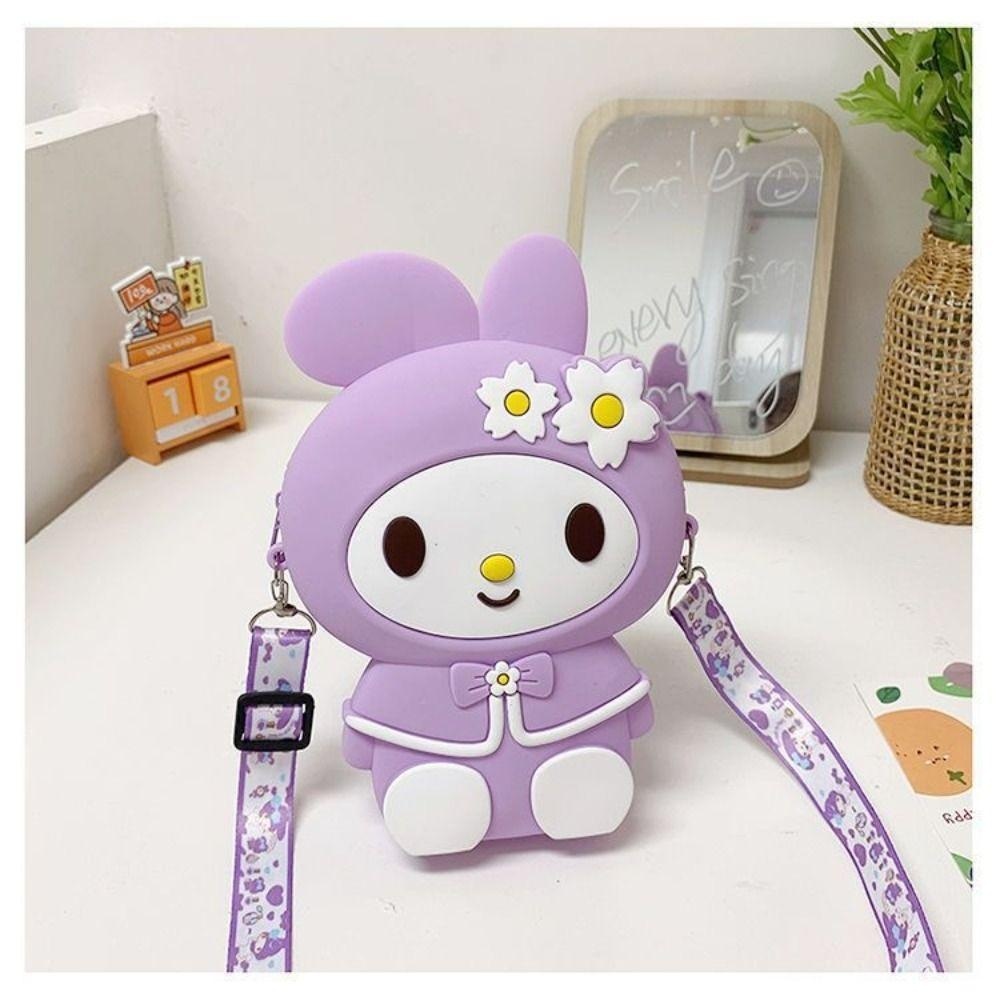 DSLONG Mini Crossbody Bag, Flower Rabbit Princess Small Bags, Cute Silicone Cartoon Shoulder Bag Girls