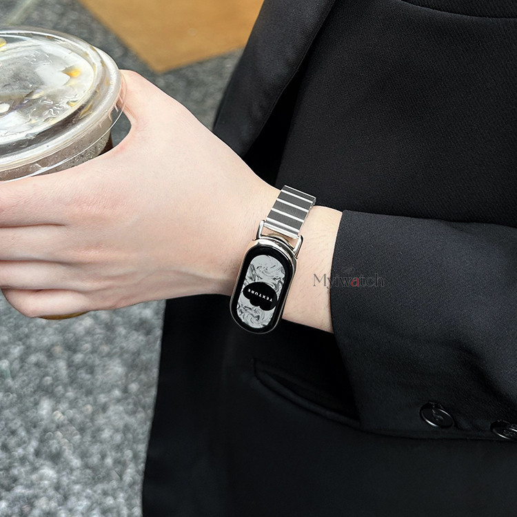 3 สี High-fashion sport สายโลหะสําหรับ Xiaomi Mi Band 10 9 8 7 6 5 3 4 บล็อกออกแบบสร้อยข้อมือแฟชั่น Miband สําหรับ Xiao Mi 9 8 Pro Band - รูปที่ 4