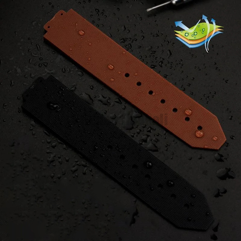 19x25 มม.สายนาฬิกาซิลิโคนสําหรับ Hublot Big Bang Classic Fusion Strap Soft Stripe สร้อยข้อมือยาง 22 มม.หัวเข็มขัดพับ