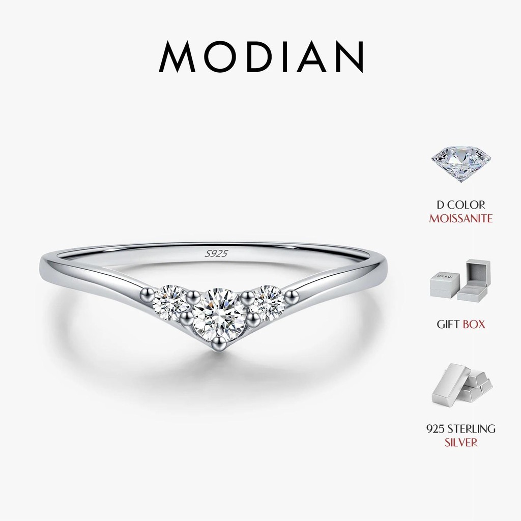 Modian Simple Eternity Moissanite แหวน 925 เงินสเตอร์ลิงประกายบางแหวนแต่งงานสําหรับผู้หญิงเครื่องประดับ Fine ของขวัญ