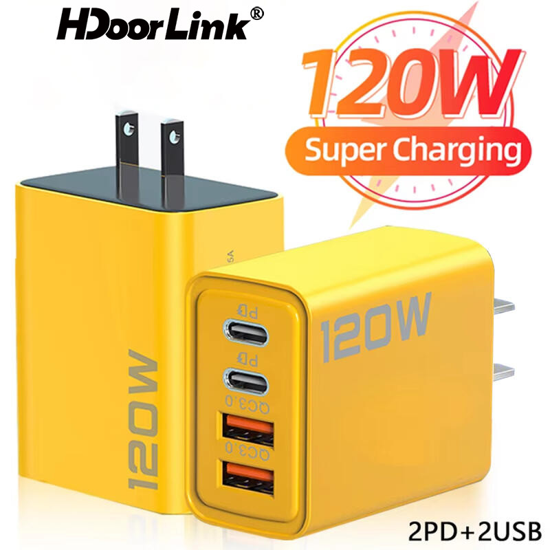 Hdoorlink Dual PD 3.0 Wall Adapter US Plug Fast Charging 4 พอร์ตเครื่องชาร์จโทรศัพท์มือถือ QC USB Type C ที่ชาร์จสําหรับ iOS 15 16 Xiaomi