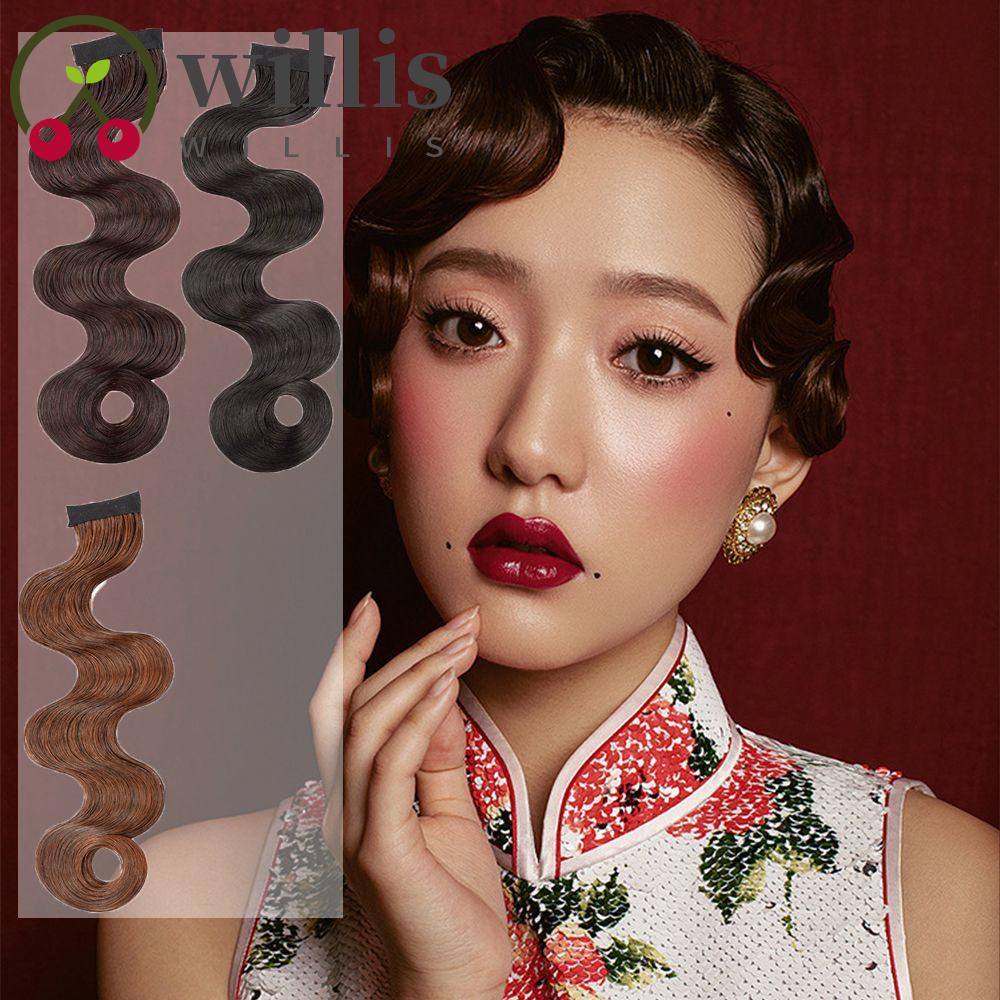 Willis วิกผมหน้าม้าสังเคราะห์ เนื้อแมตต์ ธรรมชาติ ผมหน้าม้าหยิก ผู้หญิง กี่เพ้า ต่อผม ผมหยักศก เรโทร ผมหน้าม้าปลอม / หลากสี