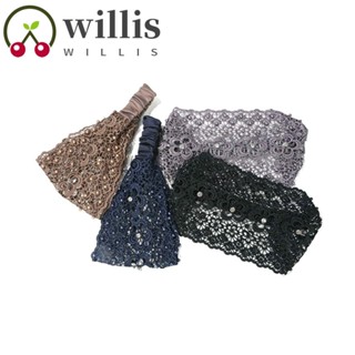 Willis ที่คาดผมลูกไม้ หวานแหวว ผ้าโพกศีรษะ สีขาว ล้างหน้า ดอกไม้ เพชร ด้านข้างกว้าง สําหรับผู้หญิง