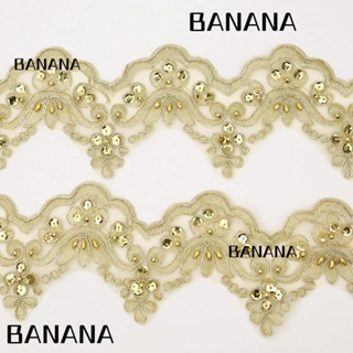 Banana1 ริบบิ้นลูกไม้ ประดับเลื่อม สีทอง กว้าง 3.7 นิ้ว 5 หลา สําหรับตกแต่งเสื้อผ้า ชุดเดรส