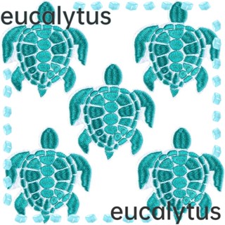 Eucalytus1 แผ่นผ้าโพลีเอสเตอร์ ปักลายเต่าน่ารัก สีเขียว 2.96 นิ้ว*2.55 นิ้ว สําหรับรีดเสื้อผ้า 15 ชิ้น