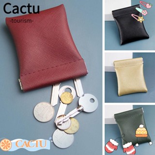 Cactu กระเป๋าใส่เหรียญ กระเป๋าเก็บหูฟัง หนัง PU ขนาดเล็ก กระเป๋าถือ สีพื้น