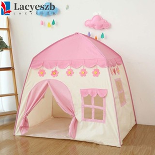 Lacyeszb เต็นท์บ้านปราสาท ดอกไม้ แบบพกพา พับได้ ทนทาน สีชมพู ของเล่นสําหรับเด็ก