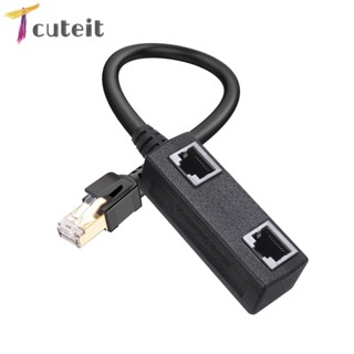 Tcuteit RJ45 สายเคเบิลเชื่อมต่ออีเธอร์เน็ต 1 เป็น 2 พอร์ต สําหรับ Cat 8 Cat7