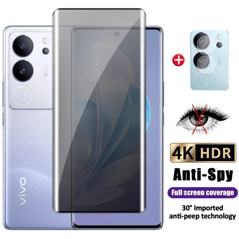2in1 3D โค้งตัวป้องกันหน้าจอส่วนตัวสําหรับVivo V30E V29e V27e V27 V29 Pro V29Pro V30Pro VivoV29 4G 5Gคลุมทั้งหมดAnti-Spyความเป็นส่วนตัวกระจกนิรภัยกล้องเลนส์Protectorฟิล์ม
