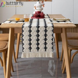 Buttterfly ผ้าปูโต๊ะ ผ้าฝ้ายลินิน ลายธงชาติวินเทจ ทําความสะอาดได้ สีดํา 13x72 นิ้ว สําหรับตกแต่งบ้านฟาร์ม ปาร์ตี้