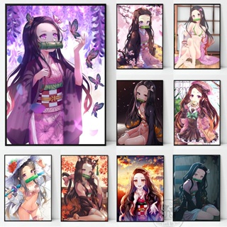 Nezuko ภาพโปสเตอร์ผ้าใบ พิมพ์ลายอนิเมะ Demon Slayer HD น่ารัก สําหรับตกแต่งบ้าน ห้องเด็ก