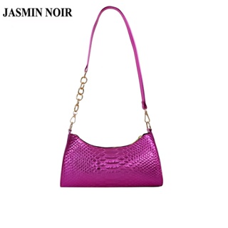 Jasmin NOIR สิทธิบัตร หนังจระเข้ ลายผู้หญิง กระเป๋าสะพายไหล่ โซ่ กระเป๋าสะพายข้าง กระเป๋าถือ