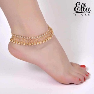 Ellastore123 สร้อยข้อเท้าโซ่ ประดับพู่ พลอยเทียม สไตล์วินเทจ สําหรับผู้หญิง