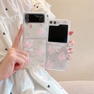 เคสโทรศัพท์มือถือแบบนิ่ม กันกระแทก ลายผีเสื้อสีชมพูน่ารัก สําหรับ Samsung Galaxy Z Flip5 5G Z Flip4 Flip3