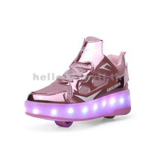รองเท้าสเก็ต รองเท้าวิ่ง แบบล้อคู่ มีไฟ LED 28-40 8WGB สําหรับเด็ก