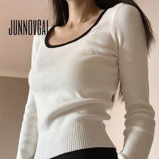 JUNNOVGAL ผู้หญิงแฟชั่นใหม่สีขาวถักฐานเซ็กซี่ Slim Slim เสื้…