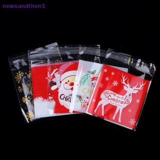 Newsandthen1 100 ชิ้น Merry Xmas ถุงขนมซานตาคลอส เกล็ดหิมะ คุกกี้ ถุงพลาสติก สําหรับ Diy ดี