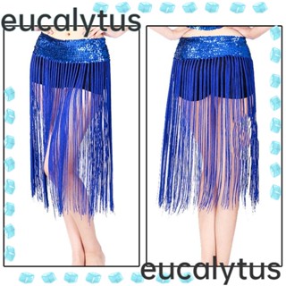 Eucalytus1 เข็มขัดเต้นรําหน้าท้อง แต่งพู่แวววาว สําหรับโชว์เครื่องแต่งกาย กระโปรงเต้นรํา