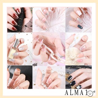 Alma เล็บปลอม แบบสั้น ทรงสี่เหลี่ยม และอัลมอนด์ สําหรับตกแต่งเล็บ 24 ชิ้น ต่อชุด
