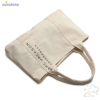 Ssunshine กระเป๋าช้อปปิ้ง กระเป๋าสะพายไหล่ ผ้าแคนวาส ขนาดใหญ่ ลายตัวอักษร สีขาว สไตล์มินิมอล แฟชั่นสําหรับสตรี