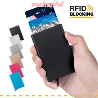 Suchenhd RFID กระเป๋าสตางค์ กระเป๋าใส่บัตร อัตโนมัติ บล็อก RFID สําหรับผู้ชาย