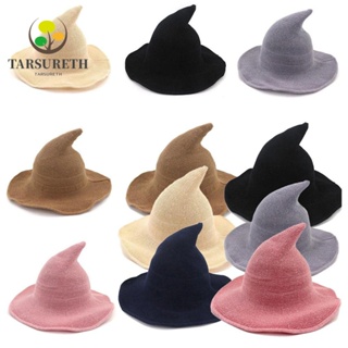 Tarsureth หมวกแม่มด หมวกคอสเพลย์ ขนสัตว์ พับได้ สีพื้น สไตล์โมเดิร์น สําหรับตกแต่งปาร์ตี้ฮาโลวีน