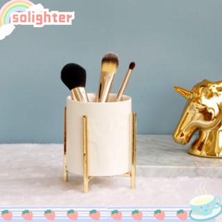 Solighter ที่วางปากกา เซรามิค กรอบโลหะ สีทอง ความจุขนาดใหญ่ สําหรับบ้าน