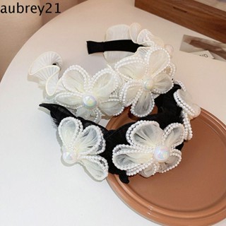 Aubrey1 ตาข่าย ดอกไม้ ที่คาดผม เครื่องประดับผม หรูหรา นัวเนียล้างหน้า ที่คาดผม ด้านข้างกว้าง แต่งหน้า ที่คาดผมเกาหลี