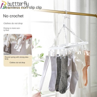 Buttterfly ไม้แขวนเสื้อพลาสติก กันลม ยืดหยุ่น 20 คลิป สําหรับตากถุงเท้า|หอพัก