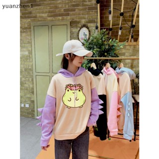 Yuan เสื้อกันหนาวลําลอง แขนยาว มีฮู้ด พิมพ์ลายการ์ตูน ทรงหลวม สําหรับผู้หญิง ZHN