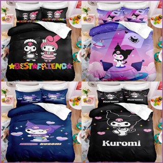 Sq2 ชุดเครื่องนอน ผ้าห่ม ผ้านวม ลาย My Melody Kuromi 3in1 ซักทําความสะอาดได้ ใส่สบาย