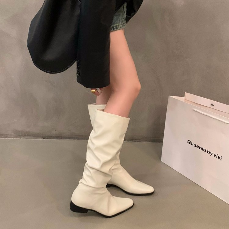 รองเท้าบูท หนัง PU ส้นสี่เหลี่ยม สีพื้น สไตล์ฝรั่งเศส เรโทร ราคาถูก ขายส่ง แฟชั่นฤดูหนาว สําหรับผู้หญิง นักเรียน