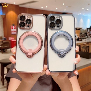 เคสโทรศัพท์มือถือแบบใส ชาร์จไร้สาย พร้อมที่ตั้งวาง หรูหรา สําหรับ iPhone 14 13 12 11 Pro Max X XS XR 7 8 Plus SE 2