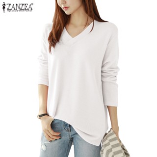 Zanzea เสื้อยืด คอวี แขนยาว ผ้าถัก แฟชั่นเกาหลี สําหรับผู้หญิง
