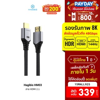 [339บ.โค้ด15MALL925] Hagibis HM03 สาย HDMI 2.1 สายถัก หัวทอง รองรับ HDR ยาว 1 เมตร / 2 เมตร -1Y