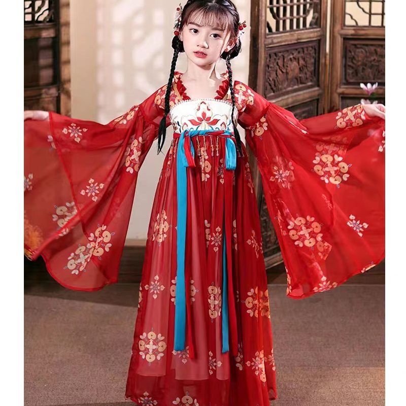 ชุดเดรสกระโปรง แฟชั่นฮั่นฝู สไตล์จีนโบราณ แฟชั่นฤดูใบไม้ผลิ และฤดูใบไม้ร่วง สําหรับเด็กผู้หญิง - รูปที่ 2