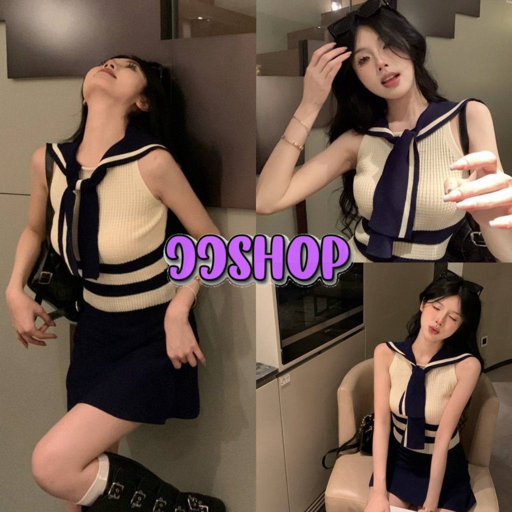 JJ Shop​​พร้อมส่ง เสื้อกล้ามไหมพรม คอบัวใส่สบายน่ารัก "56128/BK115" -C
